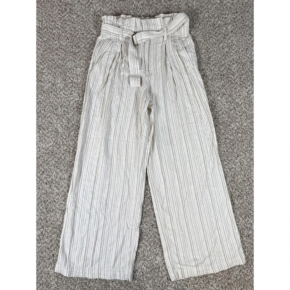 Banana Republic Pants Womens 4‎ White Stripe Paperbag Wide Leg Linen Crop Casual
